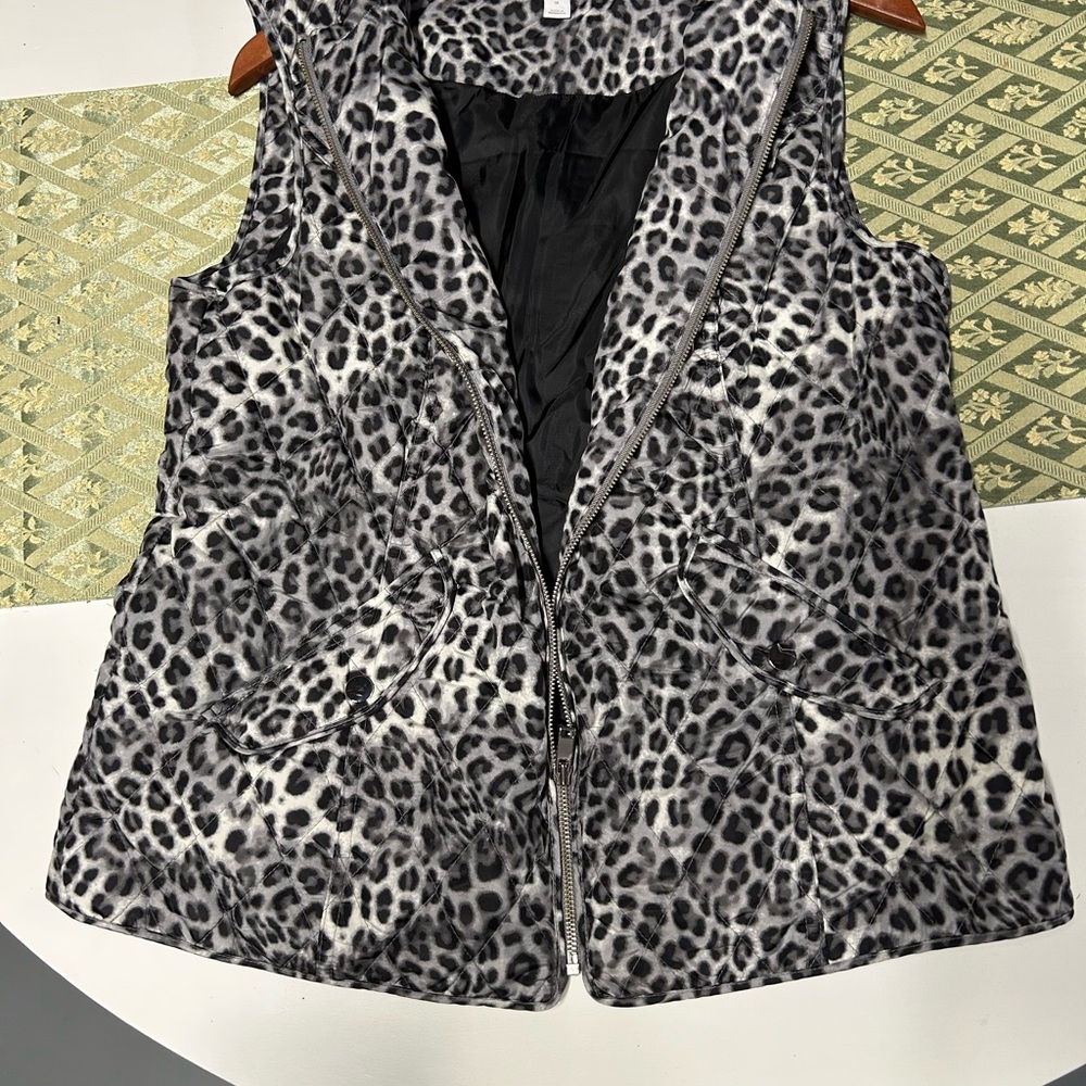 Charter Club Gray Leopard Faux Fur Vest